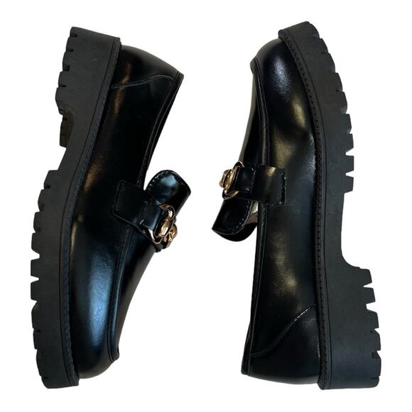 SHEIN Chain Decor Slip On Wedge Loafer Flatform Shoe Black sz 8 (CN40) - Picture 6 of 16